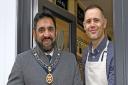 Mayor of St Ives Cllr Pasco Hussain, with owner Martin Cooper, opens the Refill Shop of Ikigai