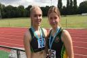 Lizzy Harrison and Sophie Bambridge of Huntingdonshire AC who won the county titles in the the U17 100m and 200m and the U17 long jump.