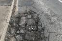This is the rather large pothole at the top of Duloe Road, in Eaton Ford, St Neots.