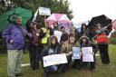 Hinchingbrooke Hospital picket line, midwifes and nurses holding their plaquards.