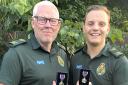 Folksworth CFRs Tony Lucas (L) and Ben Harrington (R) with their Queen's Platinum Jubilee Medals, awarded as a token of thanks for their voluntary service.