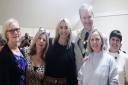 (From L to R) the vaccination centre's team Jackie Baker, Jo Shirreffs, Gini Melisi, Caz Henderson and Jannette Fitzpatrick, with mayor of St Neots, Cllr Ben Pitt, at the farewell.