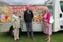 Cllr Jean Matheson, Brian from Black Cat Radio, and Chair Cllr Kathy Bishop at last year's Autumn Flower and Vegetable Show.