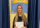 A student from Abbey College in Ramsey celebrates receiving their A-level results