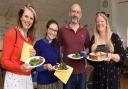 Carys Owen, Reverend Rachel Blanchfower, Iain Willis and Jenny Jefferies enjoying Ukrainian cuisine at Little Gransden village hall.