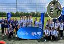 Students from Longsands Academy, St Ivo Academy and Winhills Primary Academy celebrate trophy success at the NFL Flag Football comeptition.