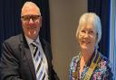 Former Rotary Club of St Neots St Mary's president,  Steve McCallion, handed over the presidency to Sue Shaw.