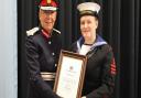 Lord Lieutenant of Cambridgeshire, Mrs Julie Spence OBE QPM, presented the award to Leading Cadet Beth Sharp.