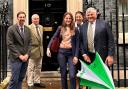 Huntingdonshire farmer Luke Abblitt, far left, pictured with other NFU education farmers for schools ambassadors outside 10 Downing Street.