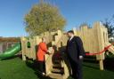 Mayor of St Ives and the chair of governors, Heather Wood to open their new play equipment.
