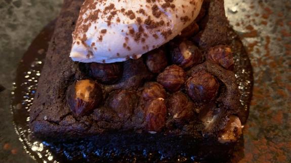 The Hunts Post: The hazelnut slab brownie with salted chocolate sauce and mascarpone at The River Bar in Cambridge The Hunts Post: The hazelnut slab brownie with salted chocolate sauce and mascarpone at The River Bar in Cambridge