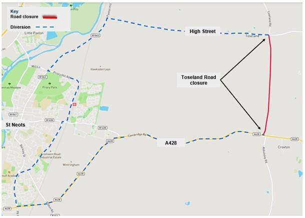 National Highways to close Toseland Road in St Neots 