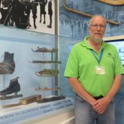 Museum Assistant Richard Carter, beside the Fen Skating display, which will feature in Bargain Hunt on August 29