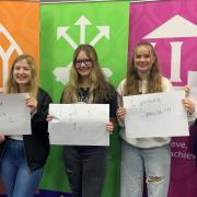 (From L to R) Cara Beard, Lauren Housden, Ava Coates, Lily Fisher and Tilly Boston celebrate their GCSE results at Sawtry Village Academy