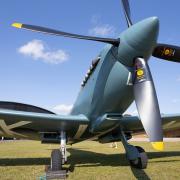 The NHS Spitfire on static display at IWM Duxford.