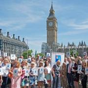 Anti-mesh campaigners outside the Houses of Parliament in 2017.