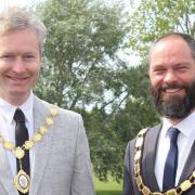 The new mayor of St Neots, Cllr Ben Pitt (L), alongside the new deputy mayor, Cllr Richard Slade.