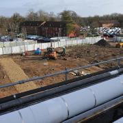 This is the site for the new theatre block at Hinchingbrooke Hospital.