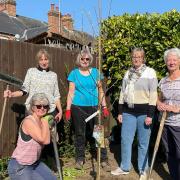 Judith Johnson (Middle centre) with friends and Berkley Street Methodist church members with the tree.