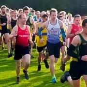 James Orrell (second right) of Huntingdonshire Athletics Club leads the way at round three of the Frostbite League.