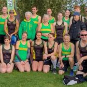 The seniors of Hunts Athletic Club before the latest Frostbite League meeting at Nene Park.