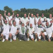 The jubilant Hunts Bowls team after winning through to the final of the national Adams Trophy.

Back row: Simon Leader, Kev Bowers, Barry Kitto, James Bowers, Richard Wilson, Joe Randall, Eric Baker, Richard Fisher, Owen Kennedy, Scott Wilson.

Front