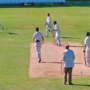 Jim Keys takes a brilliant catch off the bowling of Corey Fox for Waresley at Flitwick.