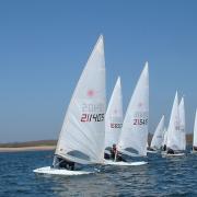 Dan Wigmore (211405) leads the start in race one of the Grafham Water Sailing Club Restart Series.
