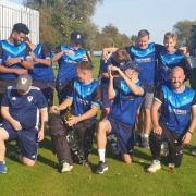 St Ives & Warboys Cricket Club celebrate their victory over Histon in the 2020 Cambs & Hunts Premier League Division One play-off final.