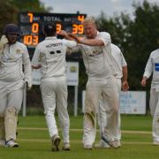 Eaton Socon celebrate a wicket on their way to victory in the National Village Cup in 2020 against Liphook & Ripsley.