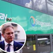 Grant Shapps MP (inset), then Transport Secretary, announced that the government will provide up to £60 million to help bus operators, including Stagecoach, cap single bus fares at £2.