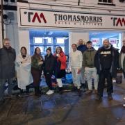 The Thomas Morris team during their sleepout with Mayor of St Neots, Cllr Ben Pitt, Cllr Stephen Ferguson and Cllr Michael Burke showing their support.