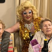 Drag queen Felicity Flappes entertained residents at Field Lodge care home in St Ives as part of LGBT+ History Month.