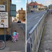 Examples of sub-standard walking and cycling infrastructure experienced by the Hunts Walking & Cycling Group.