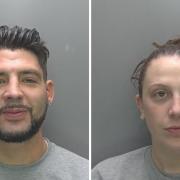Gareth Farrington (L) was found by police hiding in a locked cupboard in his home and then arrested alongside his girlfriend, Rachel McGill (R), last year.