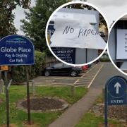 Frustrated drivers left signs on the Globe Place Car Park pay and display machine, which wasn't issuing tickets to people after they had paid for at least three months.