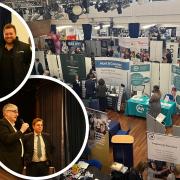 The annual Huntingdonshire Business Fair brought hundreds of people to St Ives yesterday (Wednesday April 26). Pictured inset is some of The Hunts Post team and Mayor Dr Nik Johnson.