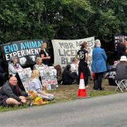 Camp Beagle campaigners held a day of talks, music and peaceful protest outside MBR Acres in Abbots Ripton, Huntingdonshire.