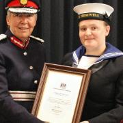 Lord Lieutenant of Cambridgeshire, Mrs Julie Spence OBE QPM, presented the award to Leading Cadet Beth Sharp.
