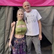 Babestation host Stella Paris will lead a naked protest at Camp Beagle outside MBR Acres in Wyton, Huntingdonshire, on July 10. She is pictured with animal rights campaigner John Curtin.