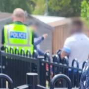 The men were arrested on the grounds of Wyton-on-the-Hill Primary School in Cambridge Square, Wyton, on July 13.