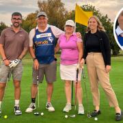 Simon's wife, Charlotte and 'rainbow' daughter, Alice, joined him and Peter for the last few holes of their fundraising feat.