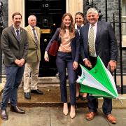 Huntingdonshire farmer Luke Abblitt, far left, pictured with other NFU education farmers for schools ambassadors outside 10 Downing Street.