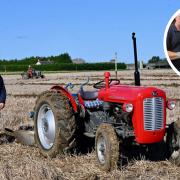 The Vintage Tractor Working Weekend took place at Wood Farm. Inset: Jim Mawer presenting a £650 cheque to Anne-Marie Hamilton, chairman of St Nicolas Church Restoration Group.