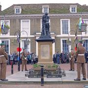 A service took place at the Thinking Soldier War Memorial in Huntingdon on Sunday.