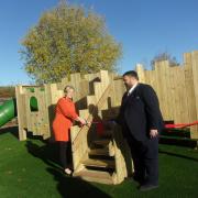 Mayor of St Ives and the chair of governors, Heather Wood to open their new play equipment.