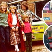 One of the first Steve’s Taxis drivers with her children. Inset, Stephen Woodham donating to Hinchingbrooke Hospital.