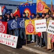 Fire Brigades Union protesters outside Huntingdon Fire Station and Service Training Centre.