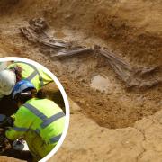 Archaeologists excavate the Offord Cluny burial.