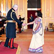 Miss Jyoti Shah MBE attending the recent investiture at Buckingham Palace with King Charles. She was honoured in the New Year’s Honours list 2022.
